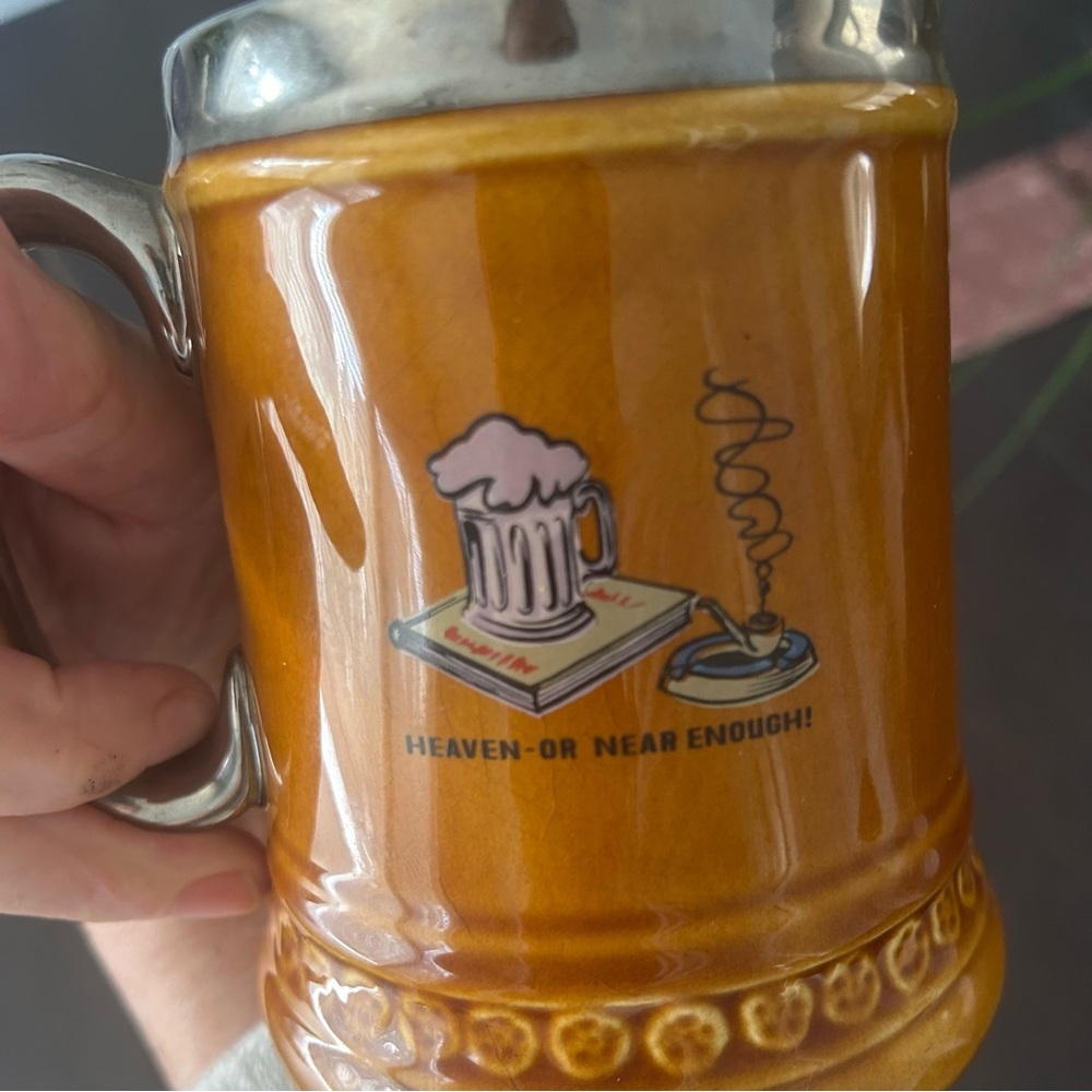 Lord & Taylor Pottery Vintage Ceramic 24oz Beer Stein with Silver Handle - Picture 3 of 7